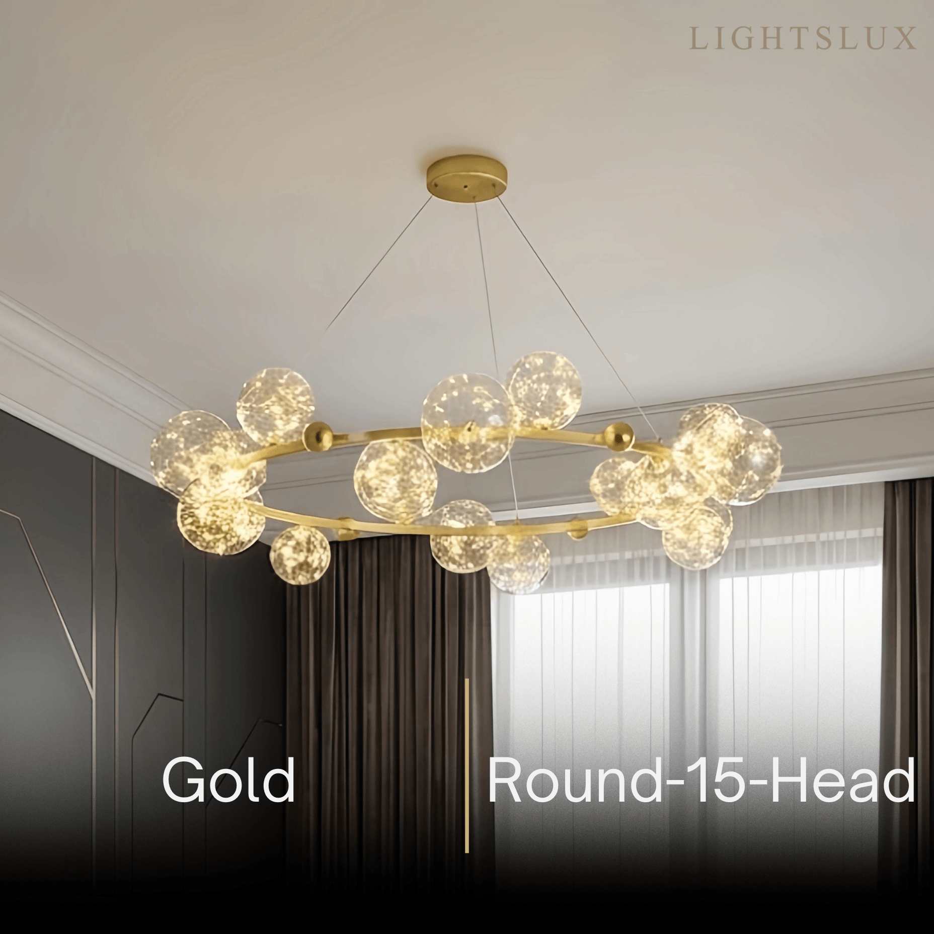 Nebula Modern Bubble Chandelier – Gold/Black Metal with Clear Crystal Glass for Kitchen