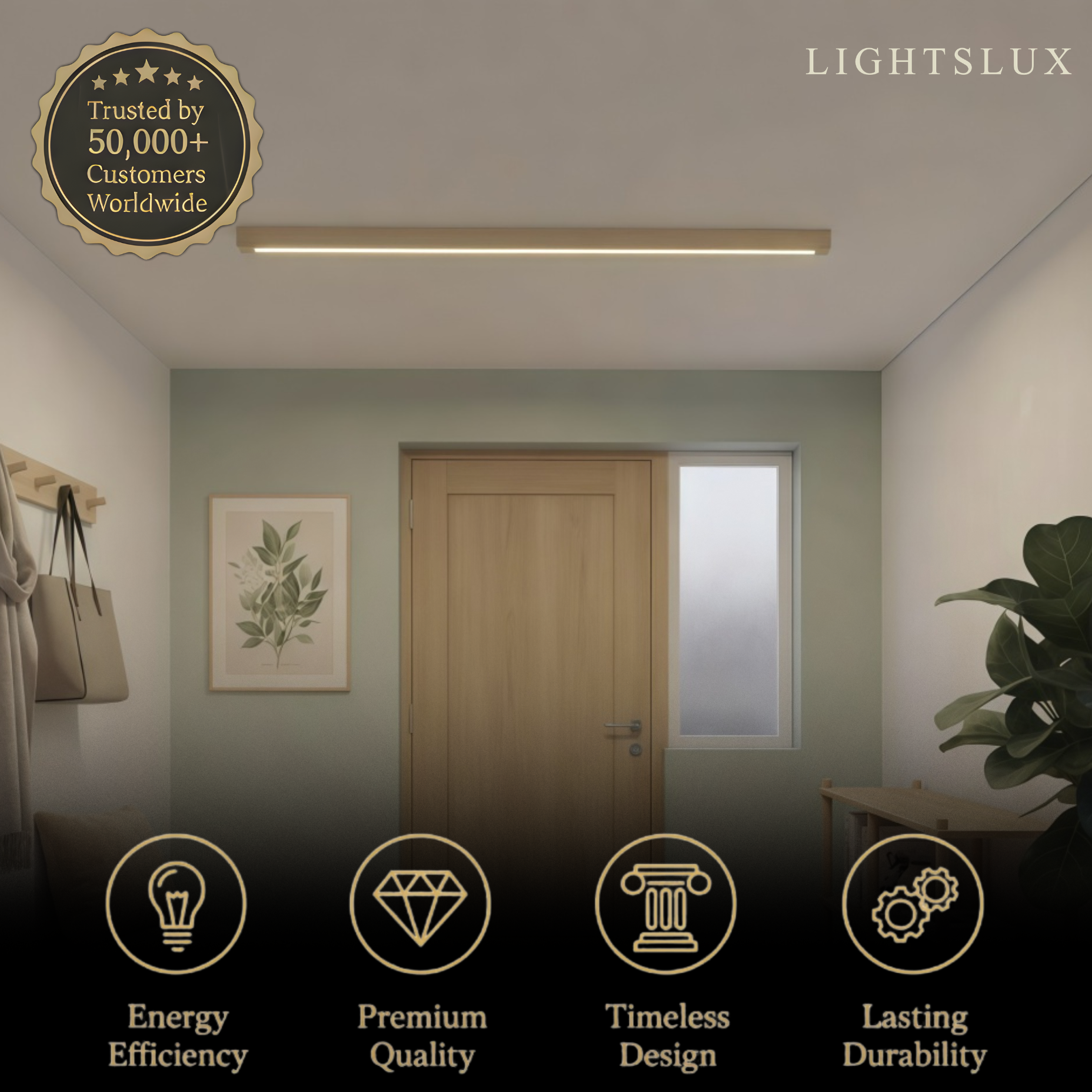 Zenno Minimalist Linear Ceiling Light -- Natural Wood/Walnut for Hallway