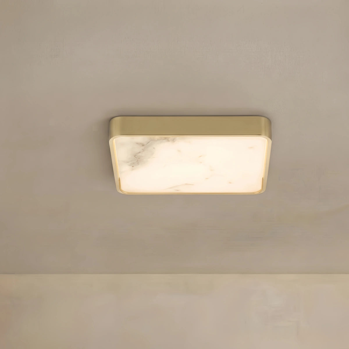 Excelis Luxury Square Alabaster Ceiling Light – Solid Brass Brushed Gold for Bedroom
