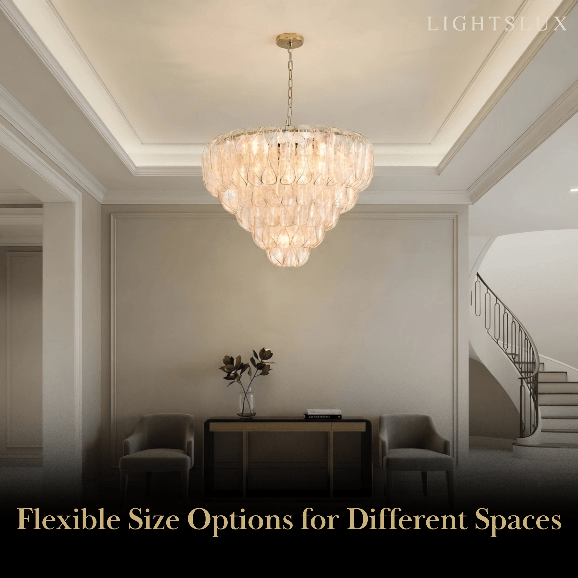 Excelis Luxury Chandelier --Textured Glass & Metal for Living Room