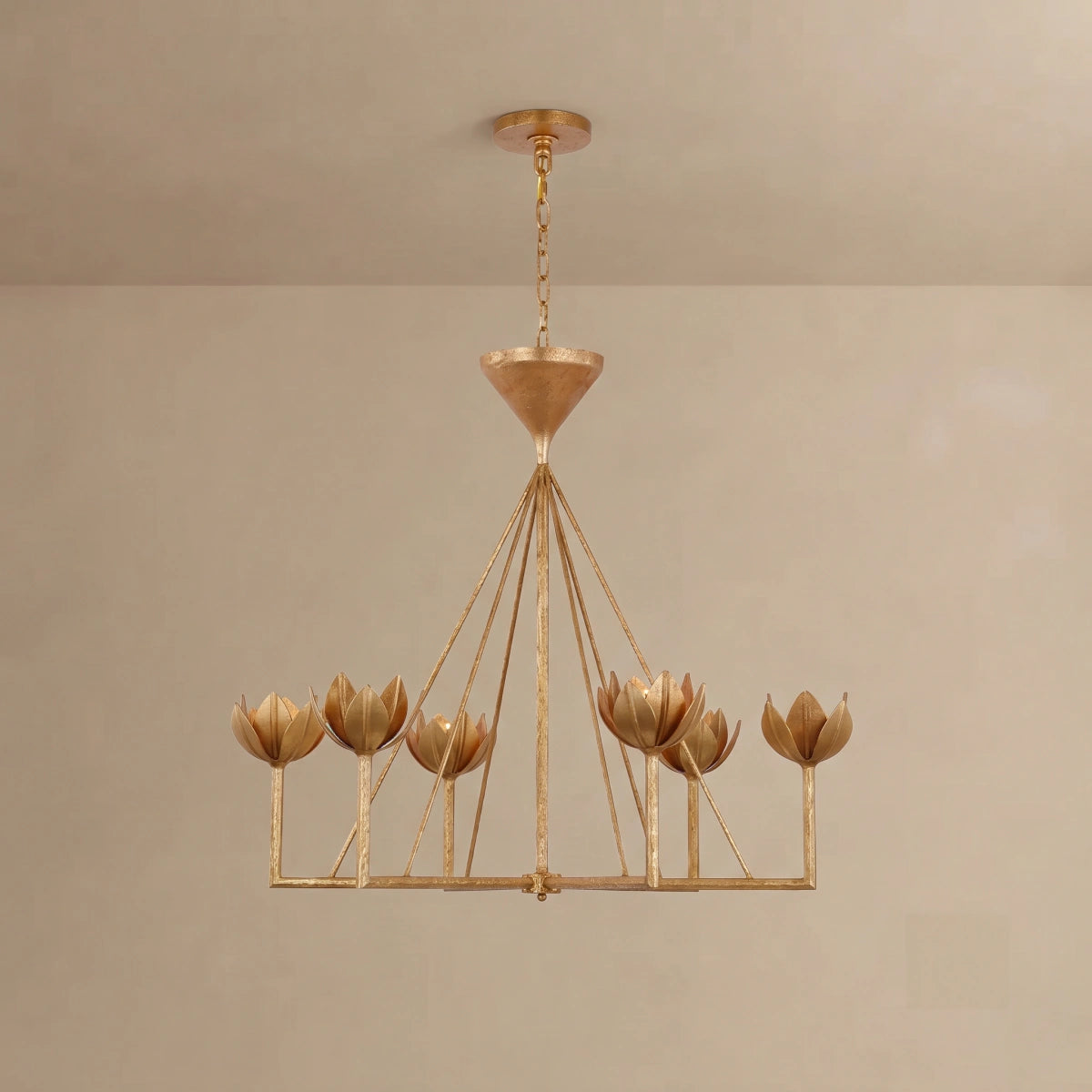 Modern Lotus Chandelier — Curved Petal Shades & Brass Frame for Dining Room