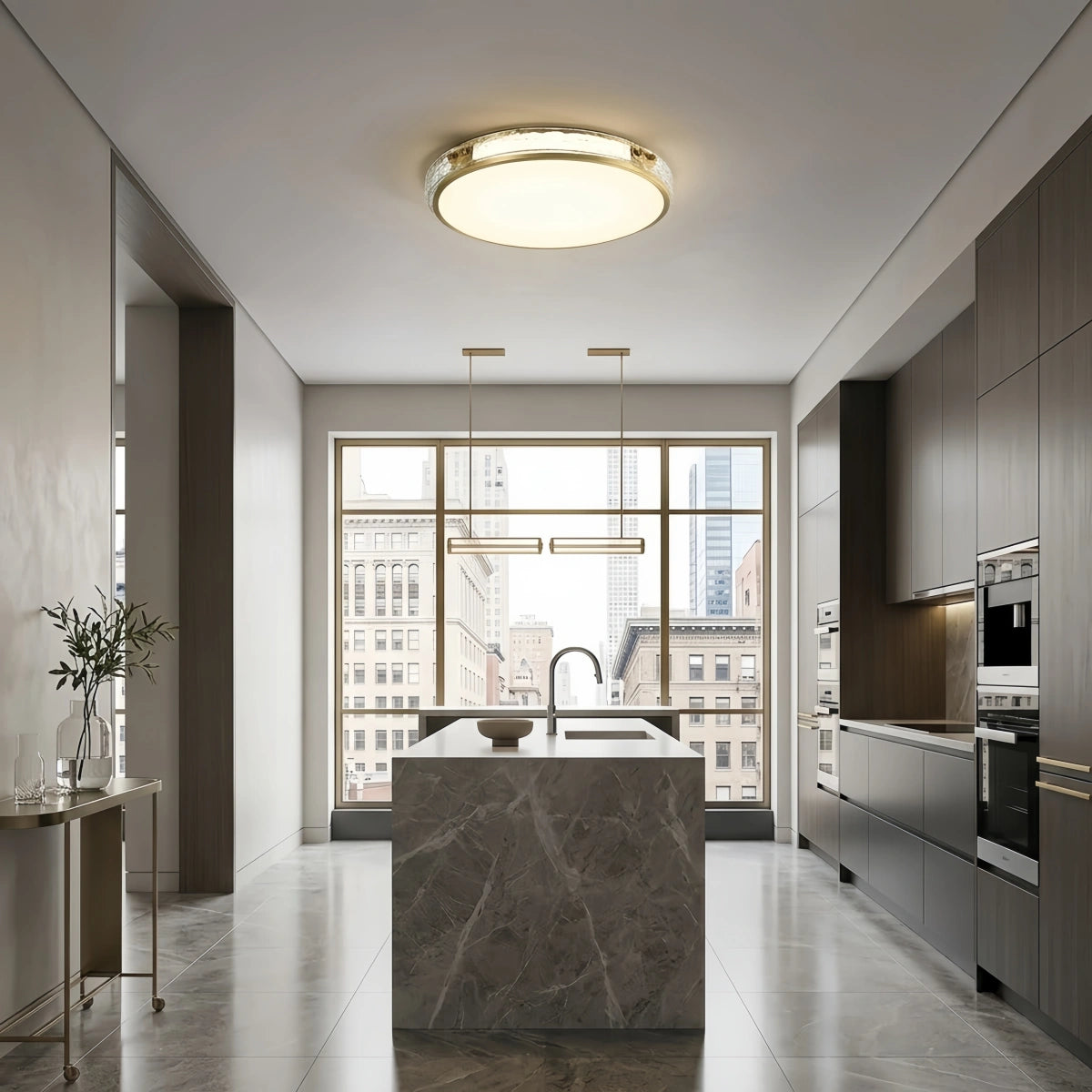Excelis Crystal Accent Ceiling Light – Solid Brass Brushed Gold for Living Room Bedroom