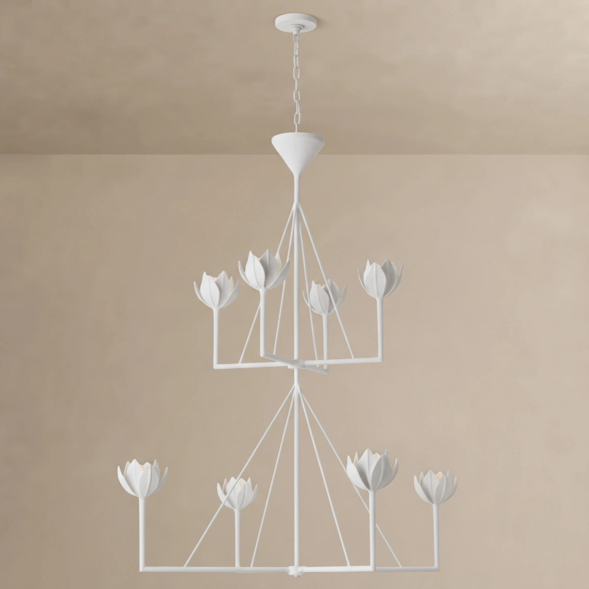 Modern Lotus Chandelier — Curved Petal Shades & Brass Frame for Dining Room
