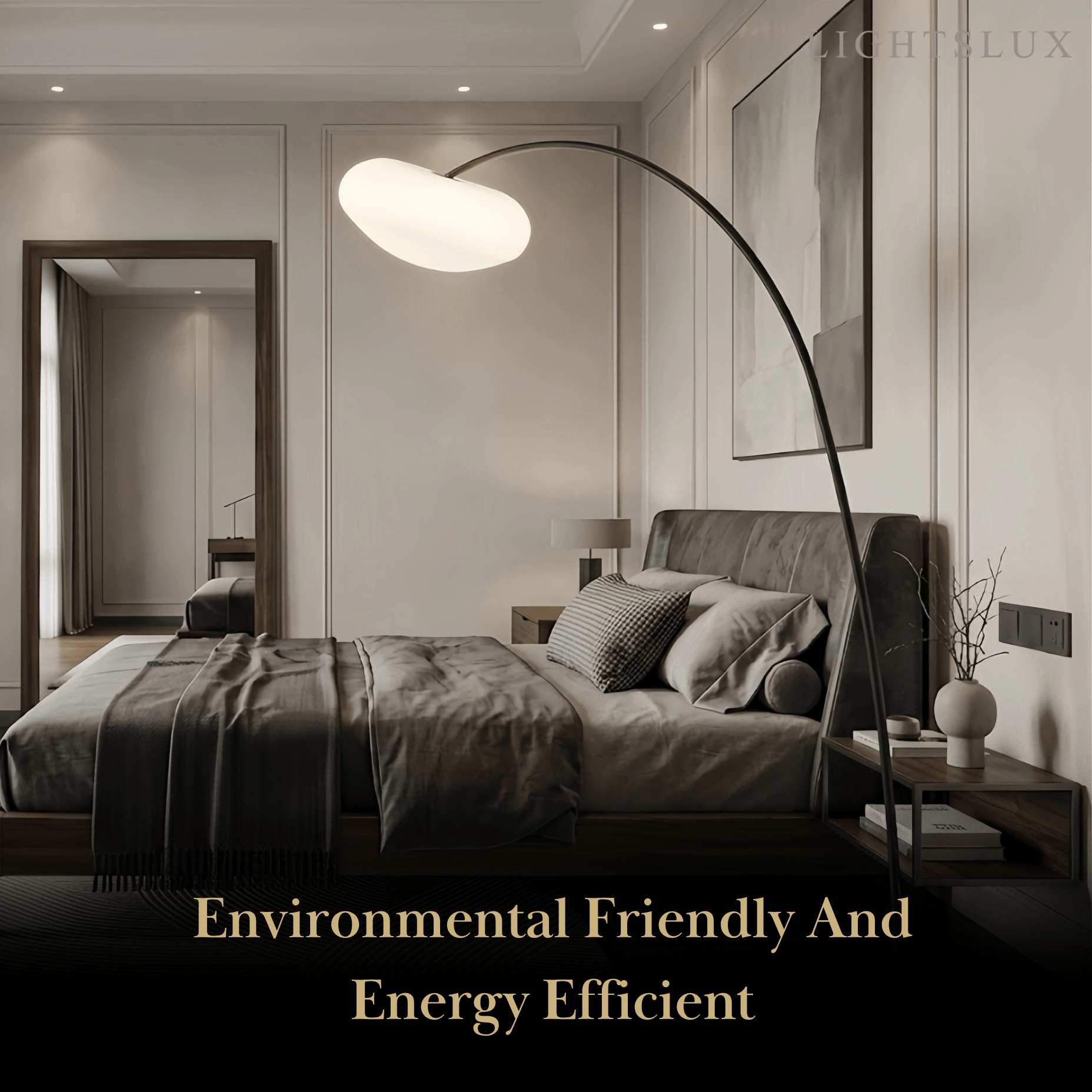 Velora Minimalist Floor Lamp - Curved Black/White Design, Dimmable for Living Room