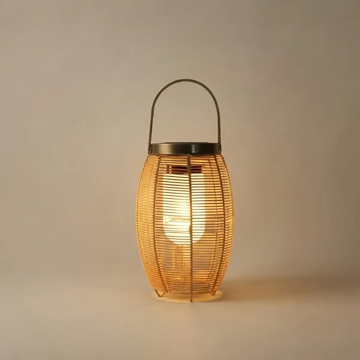 ALS640Bamburo Farmhouse Floor Lamp -Metal/Rattan Lantern in Natural Wood Color Garden