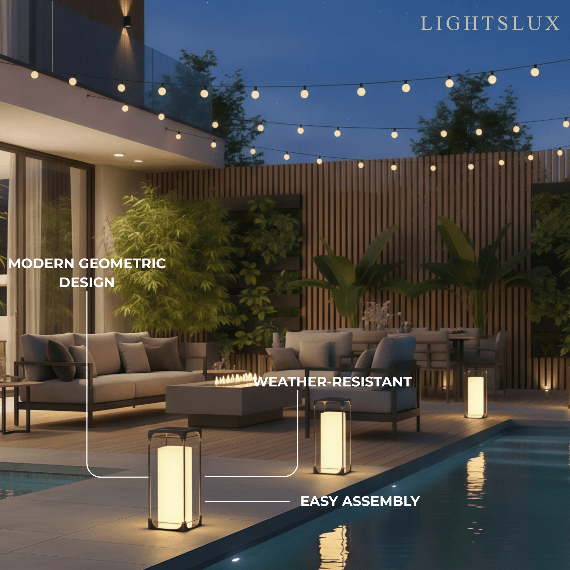 Arcato Modern Square Outdoor Floor Lamp — Black Metal/Acrylic Lantern for Patio