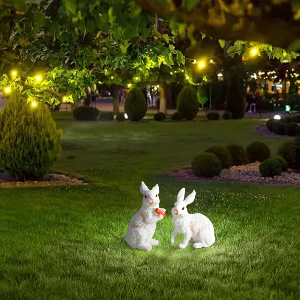 Easter Bunny Outdoor Light – Cute Sitting & Carrot Bunny Garden Lamp