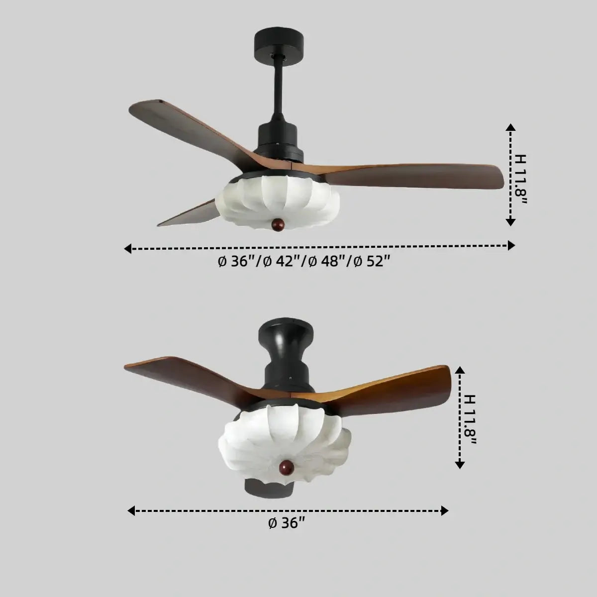 Modern Ceiling Fan Light — Lotus Fabric Shade & Walnut Wood Blades for Bedroom
