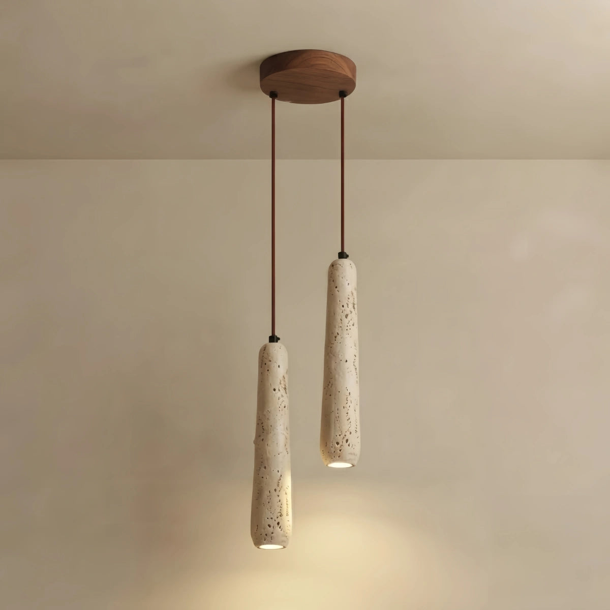 Zenno Modern Pendant Light — Natural Wood & Stone Cylinder for Dining Room