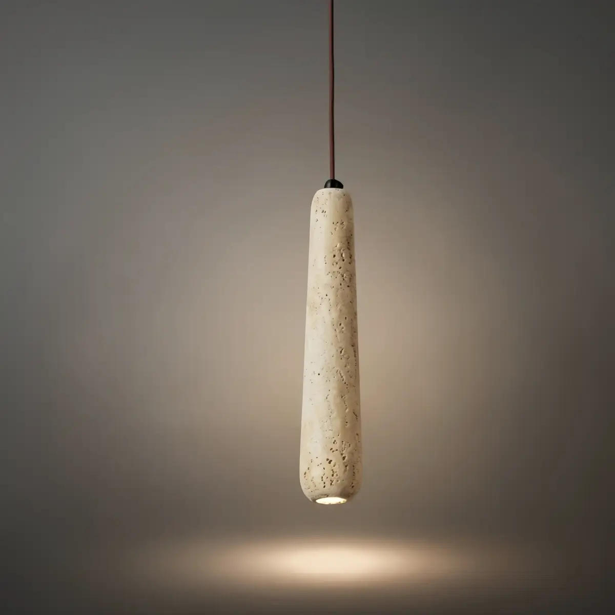 Zenno Modern Pendant Light — Natural Wood & Stone Cylinder for Dining Room