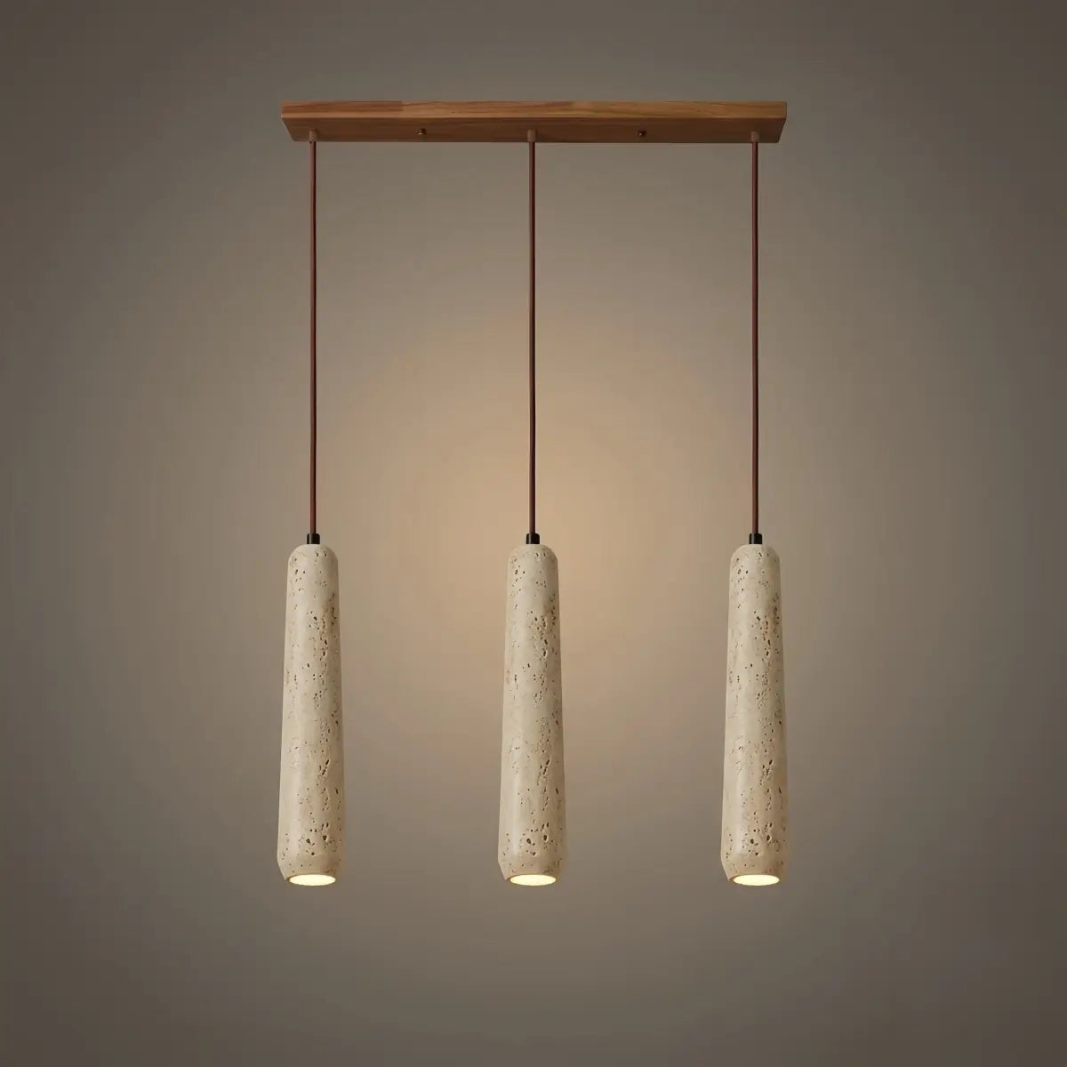 Zenno Modern Pendant Light — Natural Wood & Stone Cylinder for Dining Room