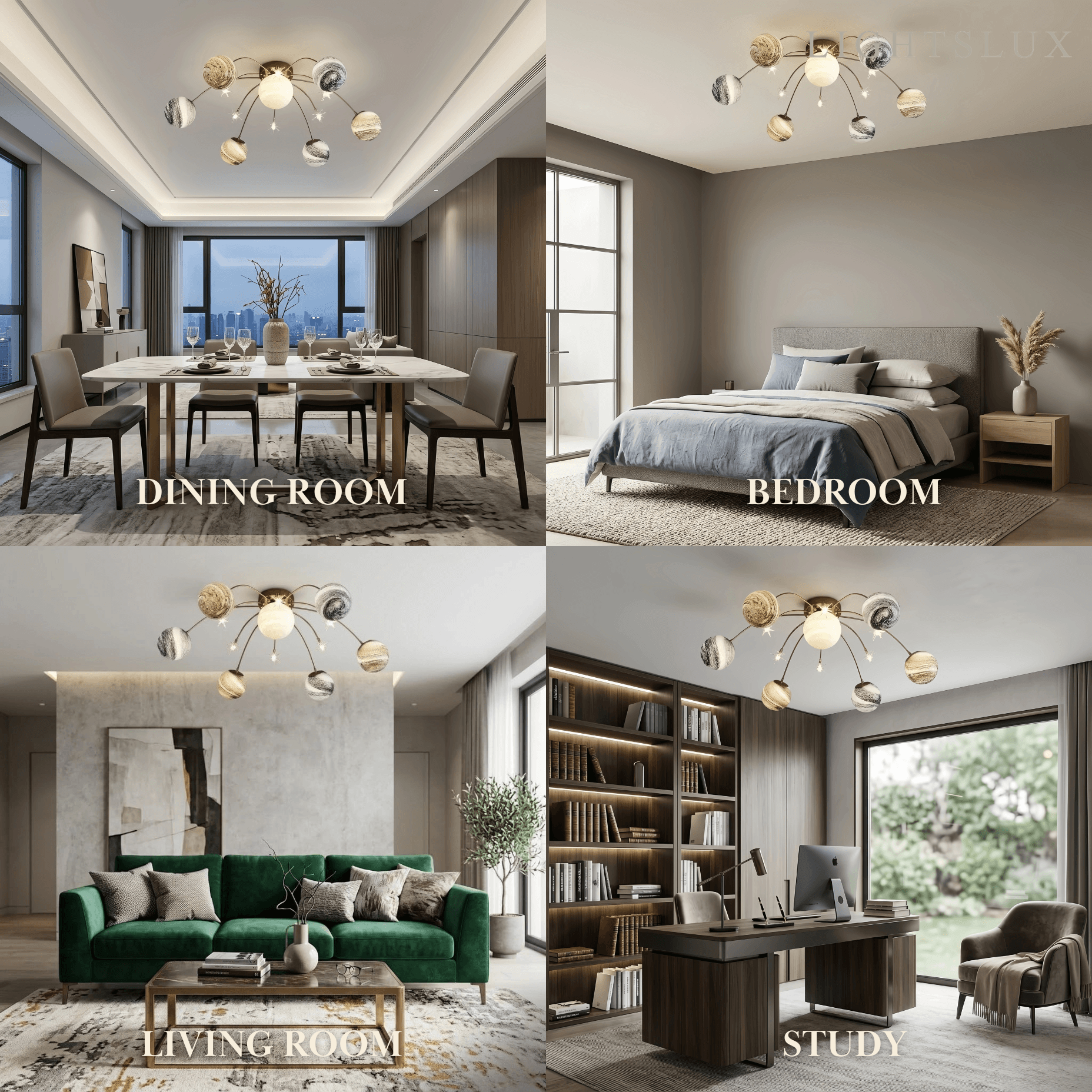 Nebula Art Deco Gold Frame Ceiling Light