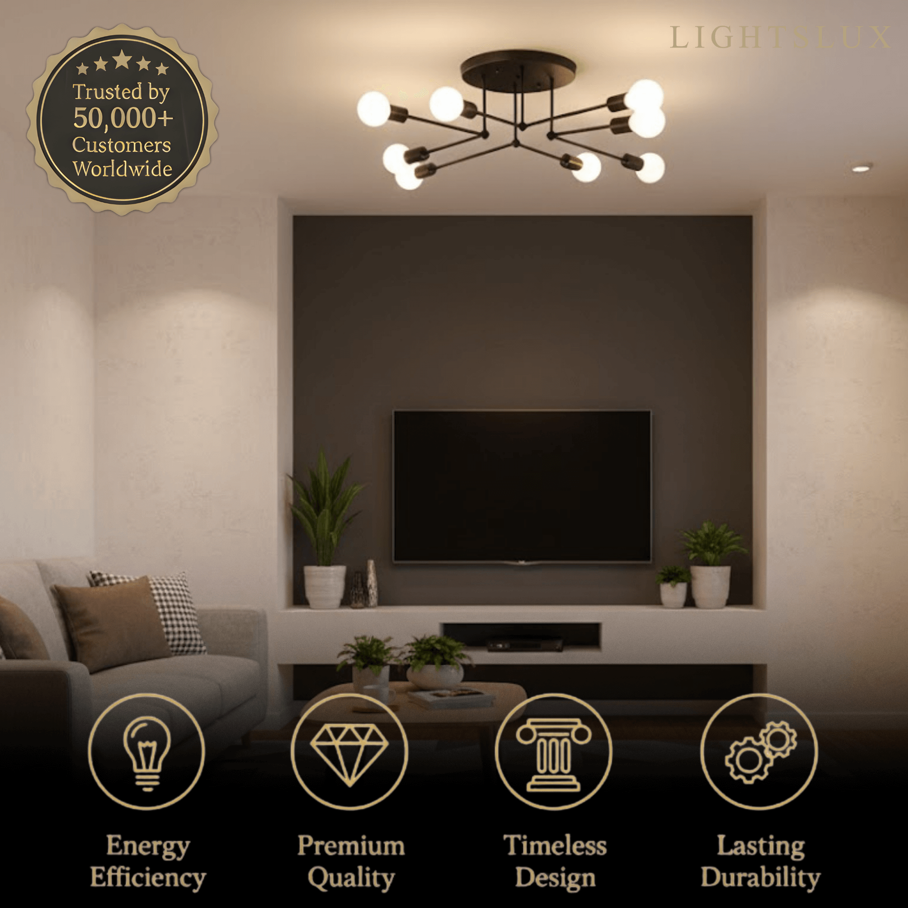 Nebula Royal Gold/Black LED Chandelier – Elegant Lighting for Living Room/Bedroom