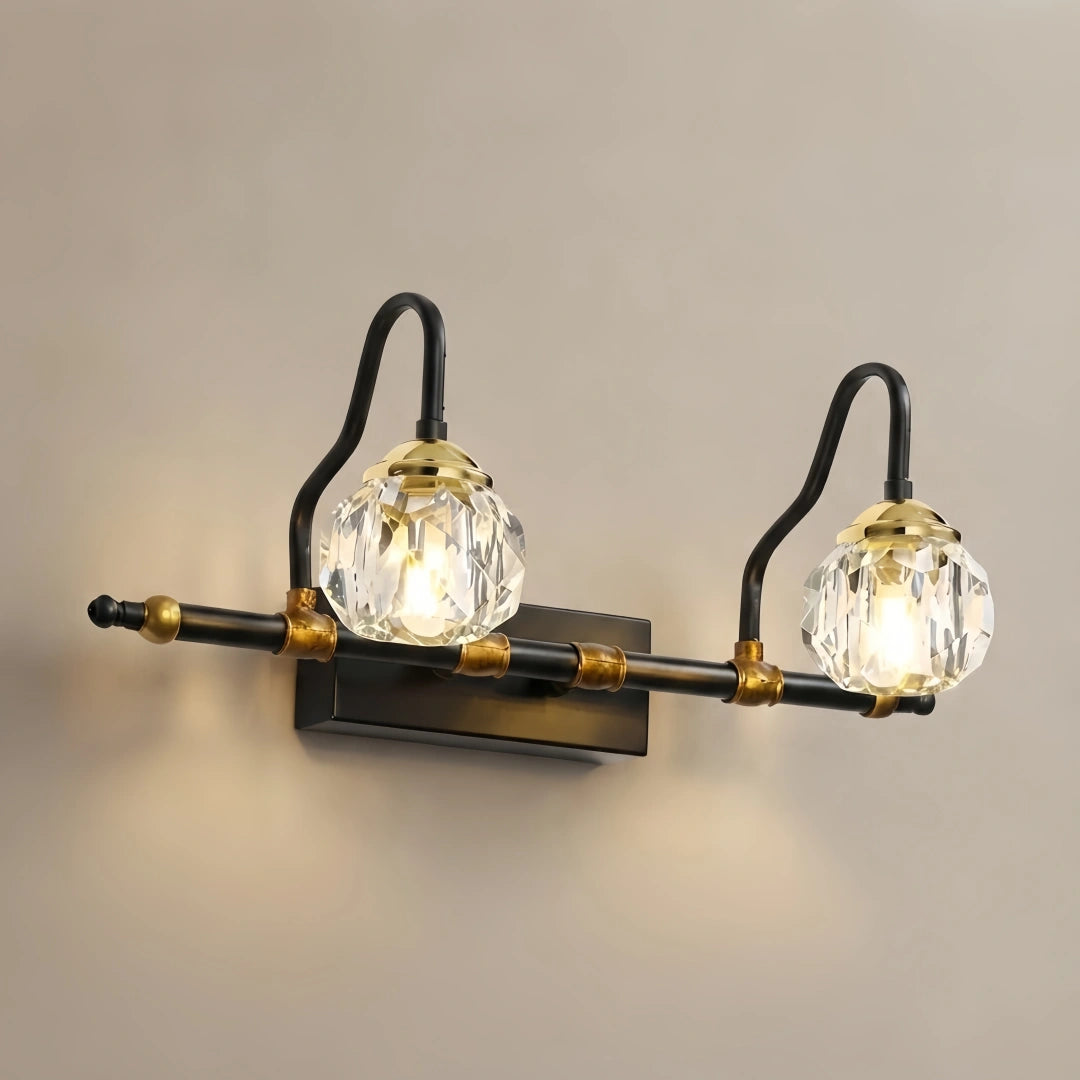Irondale Vintage Crystal Globe LED Vanity Light — Black Metal 4 Sizes