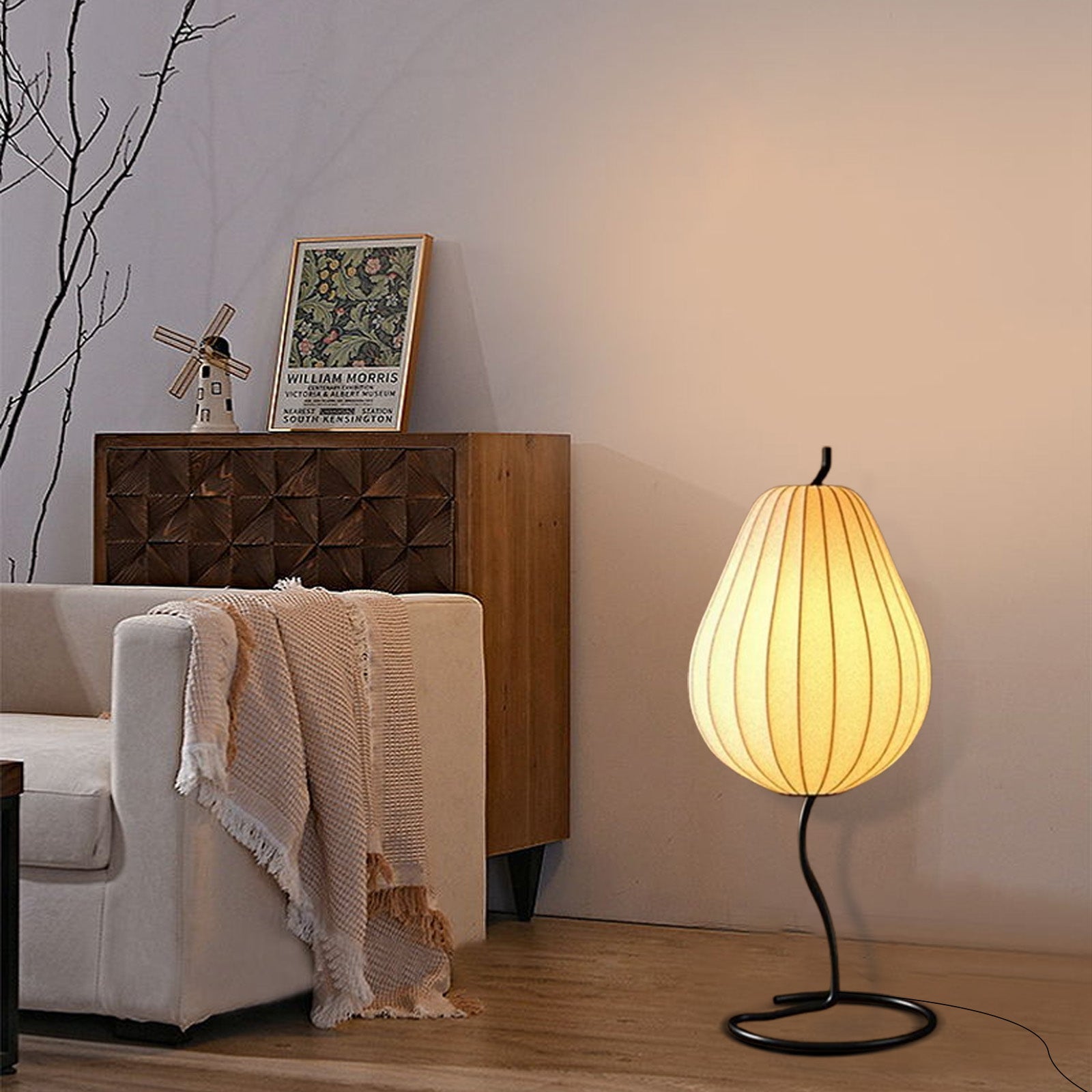 Zenno Japanese Style Floor Lamp with Pear-Shaped
