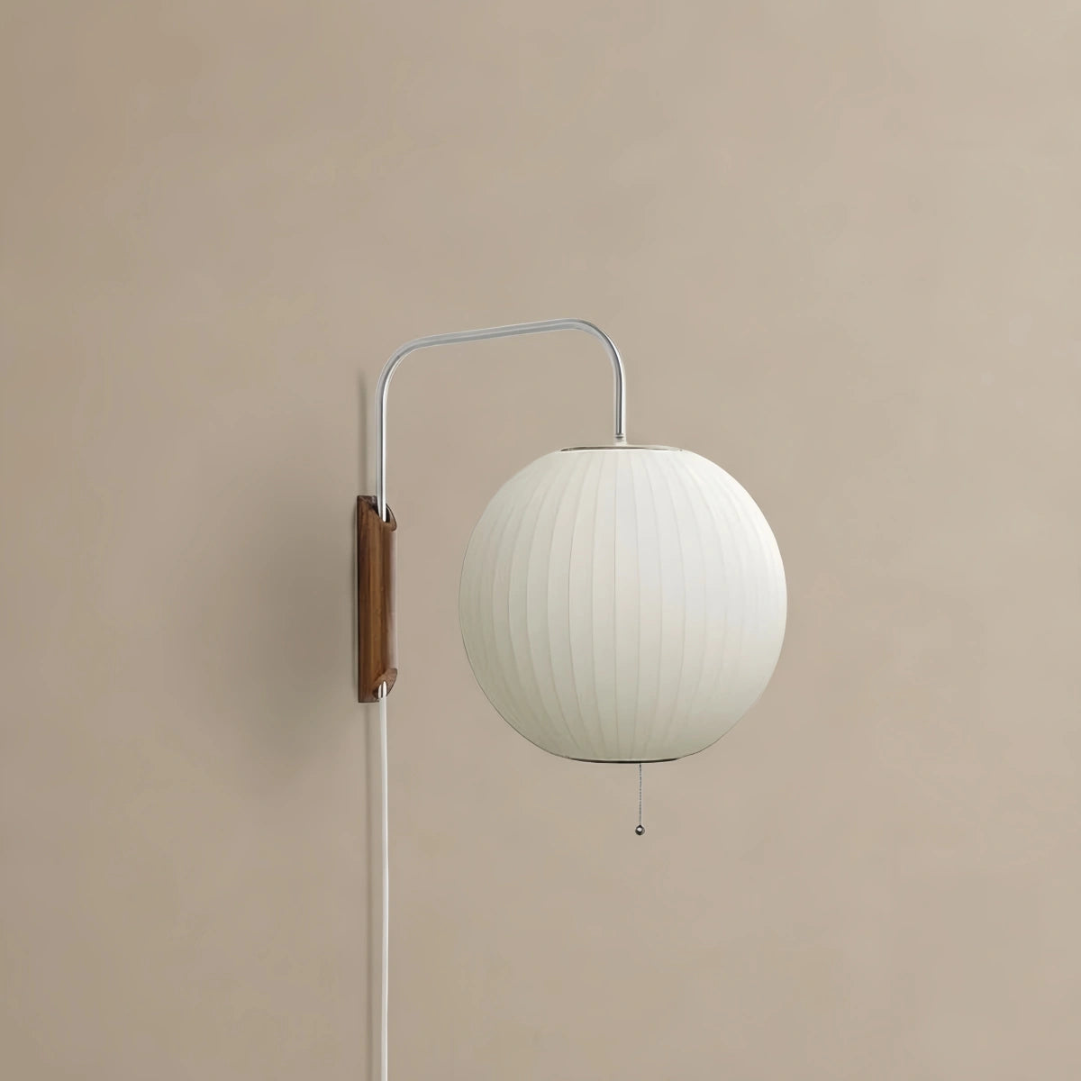 Velora Modern Plug-In Wall Lamp -- Polymer Steel Walnut Metal Chrome & Walnut with White Shade for Bedroom