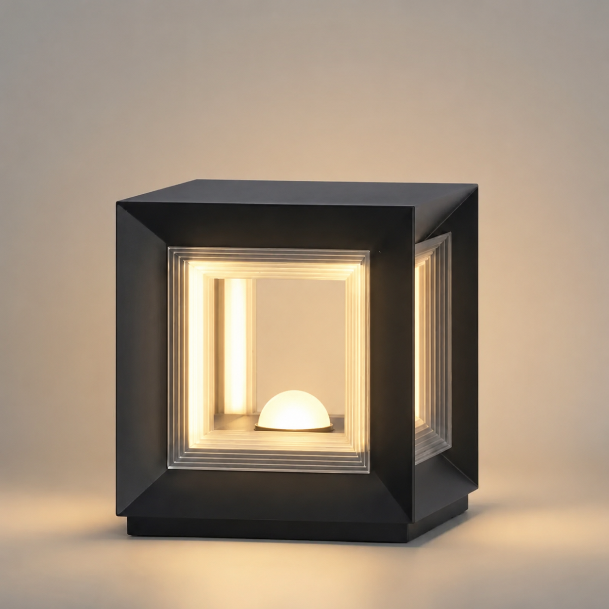 Arcato Modern LED Outdoor Pillar Lights - Black Metal Cube Design