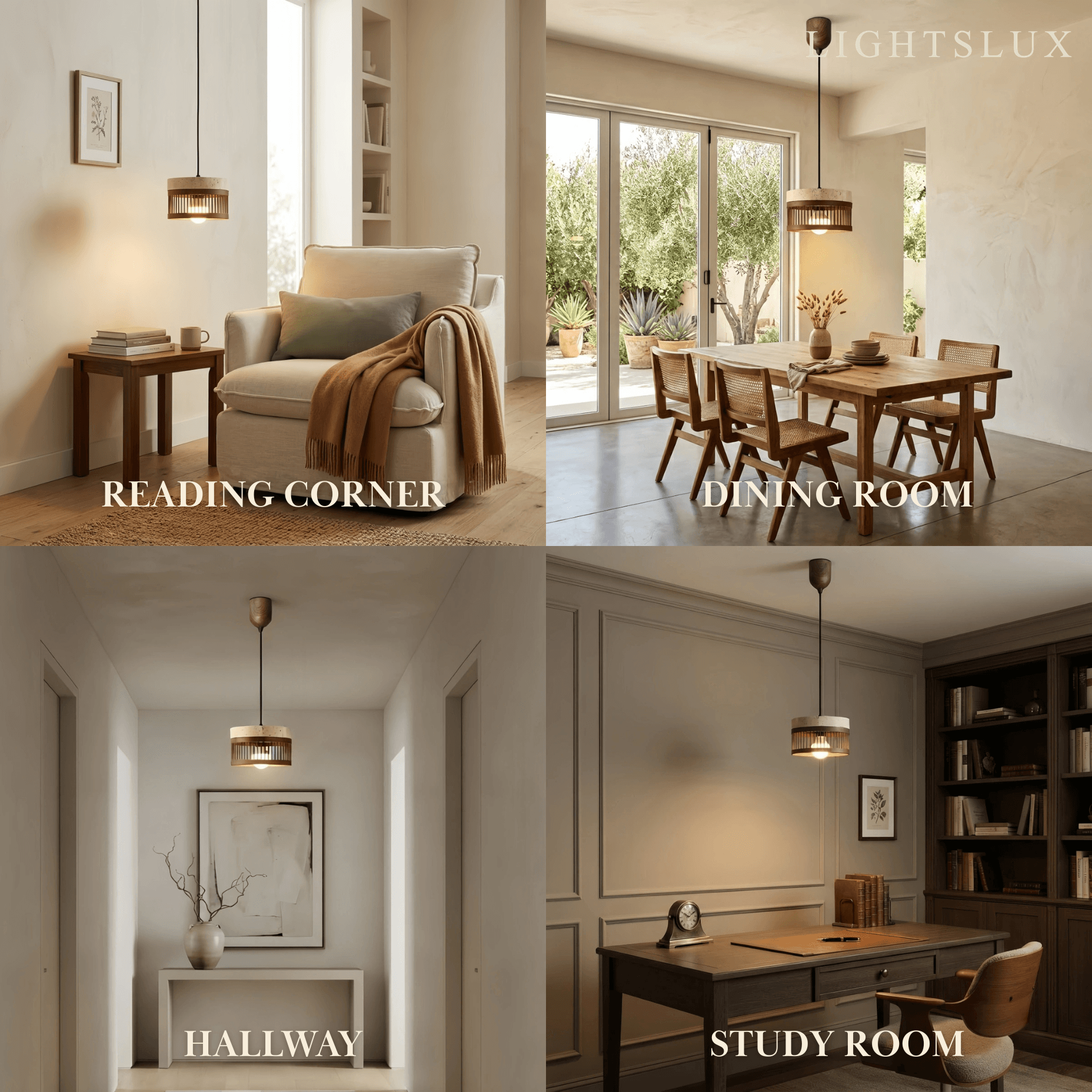 Strata Wabi-sabi Pendant Light --Travertine & Solid Wood Brown for Rooms
