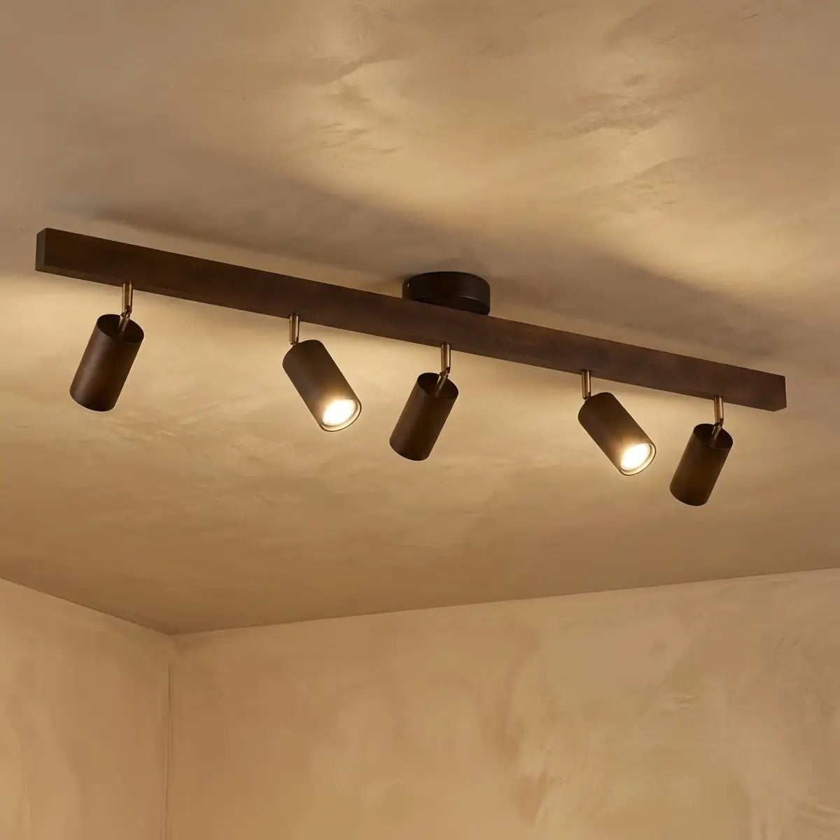 Zenno Modern Wood Track Lighting -- Adjustable Spotlights Walnut/Wood for Kitchen & Bar