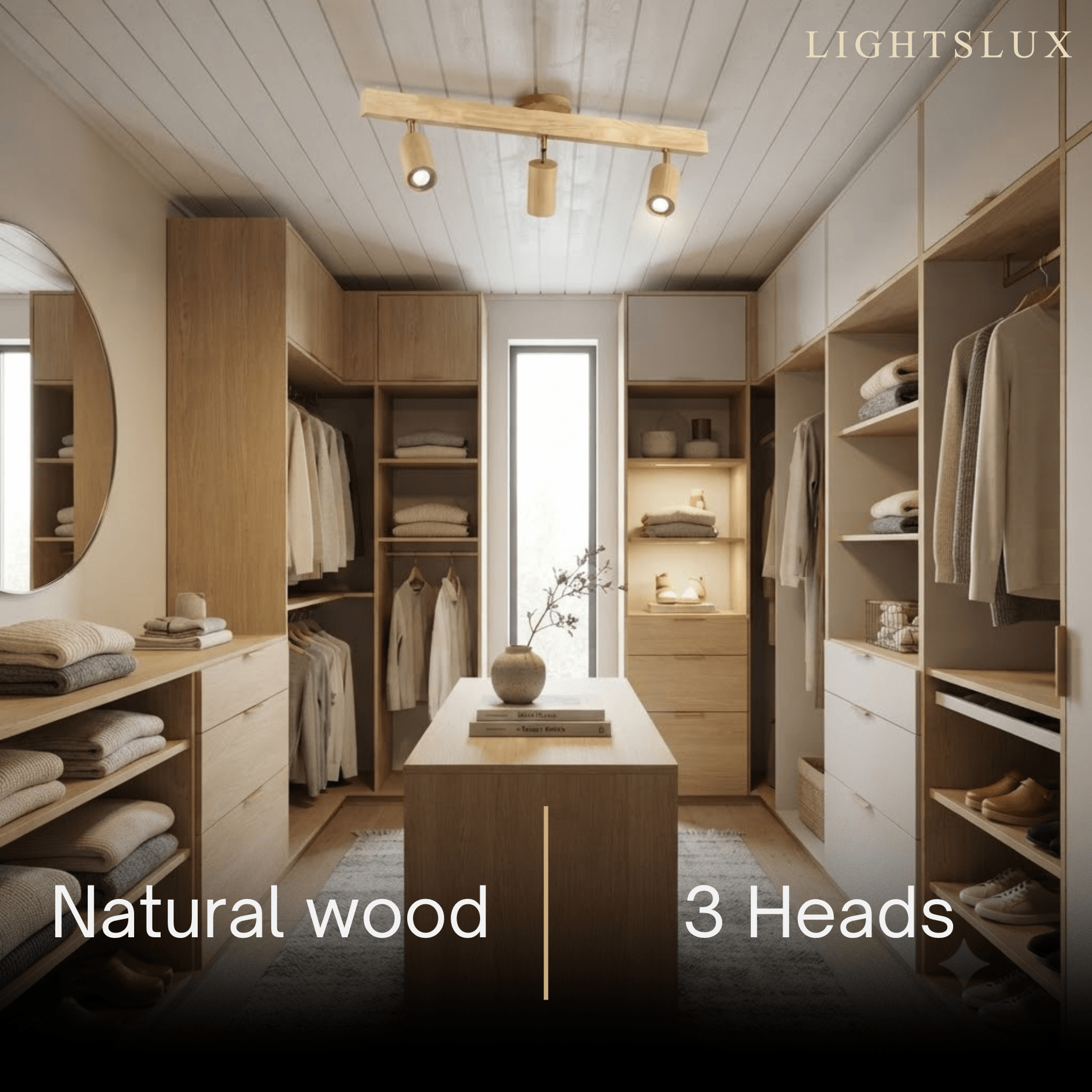Zenno Modern Wood Track Lighting -- Adjustable Spotlights Walnut/Wood for Dressing Room
