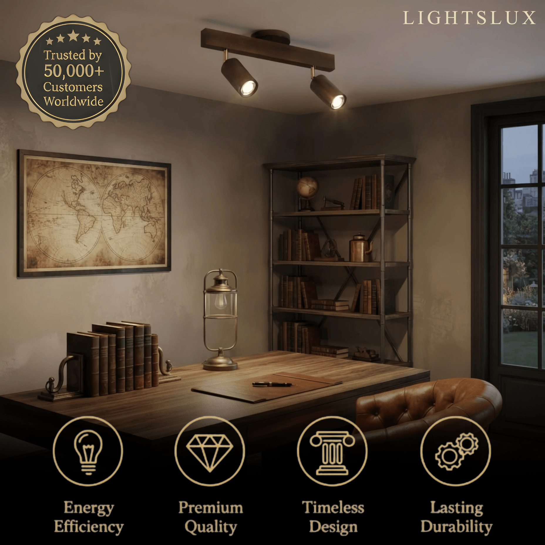 Zenno Modern Wood Track Lighting -- Adjustable Spotlights Walnut/Wood for Study Room