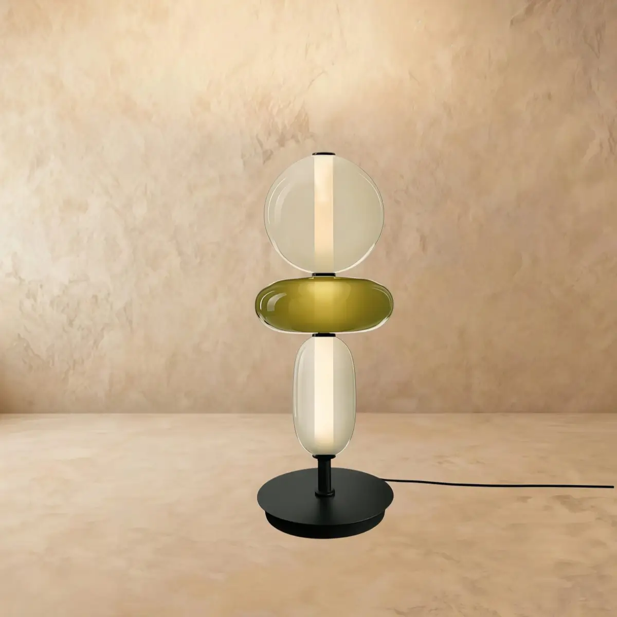 Art Deco Glass Table Lamp -- Hand-Blown Crystal LED