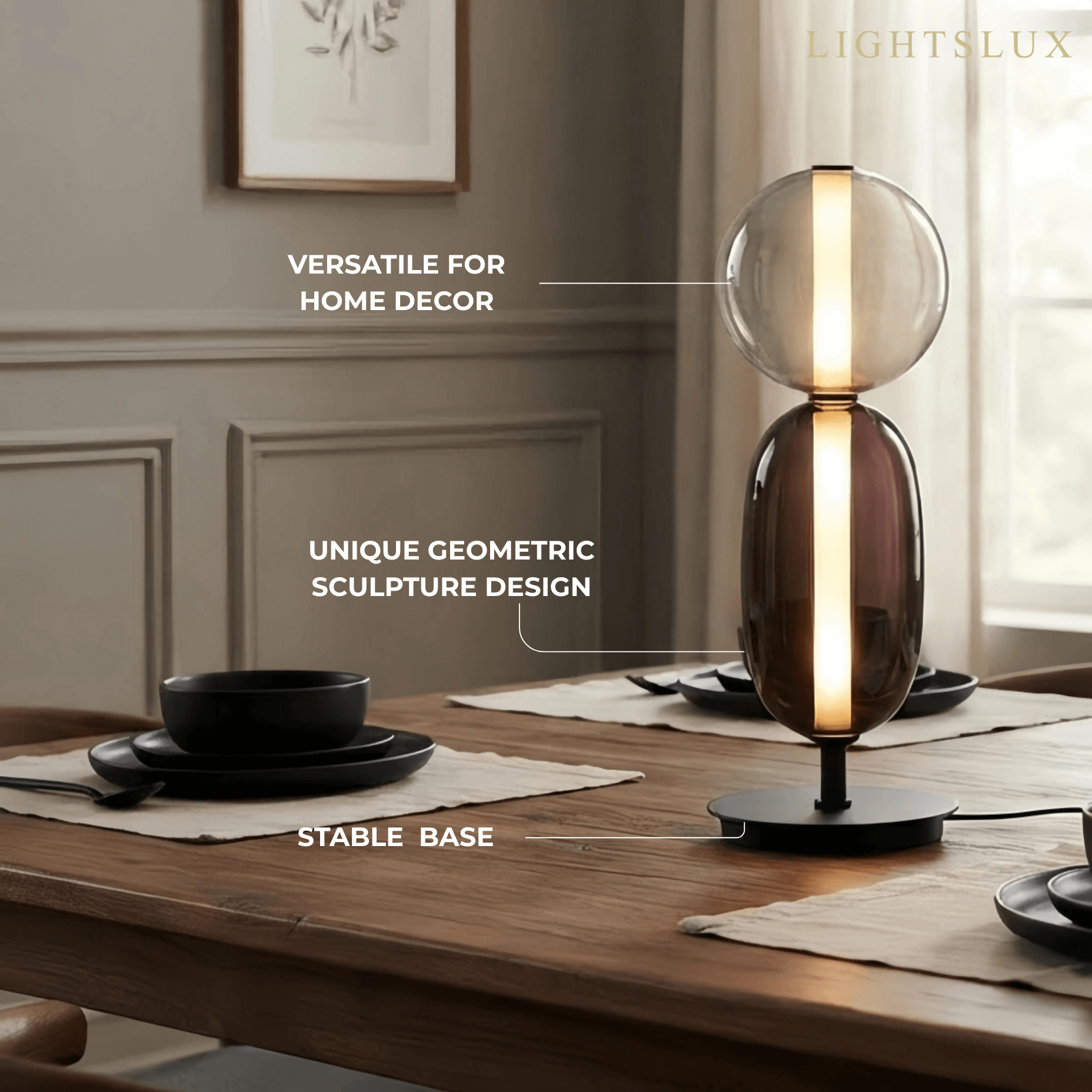 Art Deco Glass Table Lamp -- Hand-Blown Crystal LED for Living Room