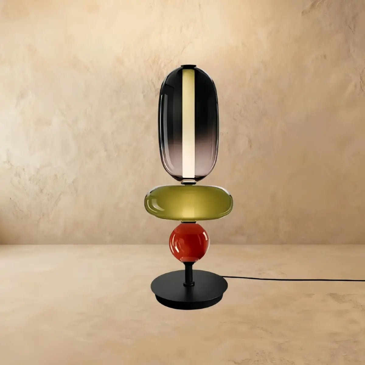Art Deco Glass Table Lamp -- Hand-Blown Crystal LED for Living Room