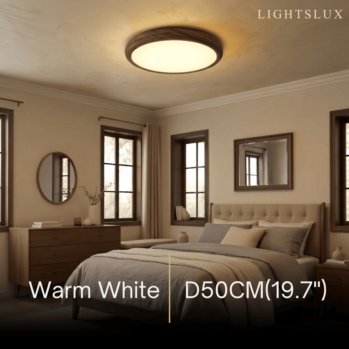 Scandinavian Round Ceiling Light – Metal & Acrylic, Walnut for Bedroom