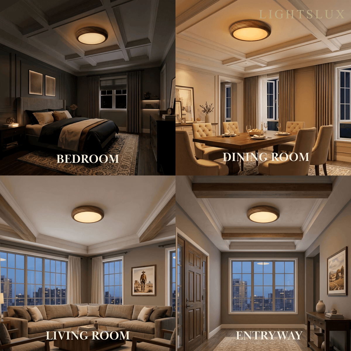 Scandinavian Round Ceiling Light – Metal & Acrylic, Walnut for Bedroom & Kitchen