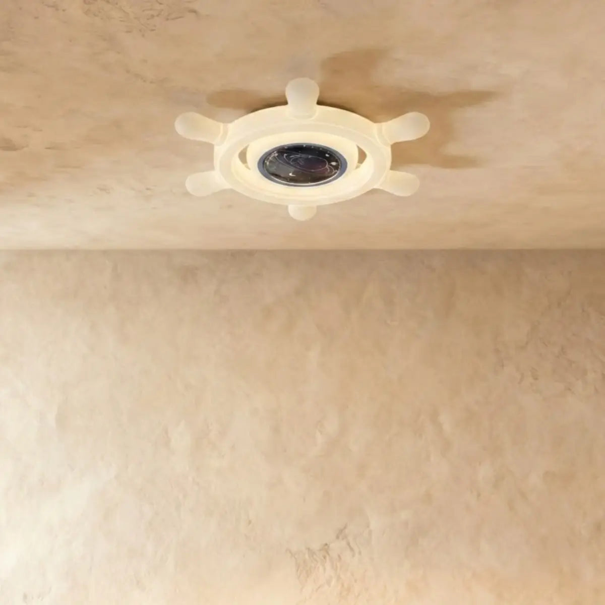 Vivara Art Deco Ship's Helm Ceiling Light -- Iron & PE Dimmable White