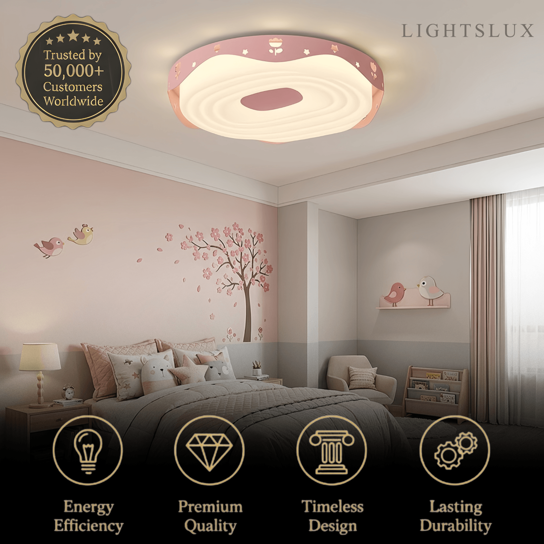 Morandia Pink Modern Round Ceiling Light -- Iron & PE Flush Mount for Bedroom