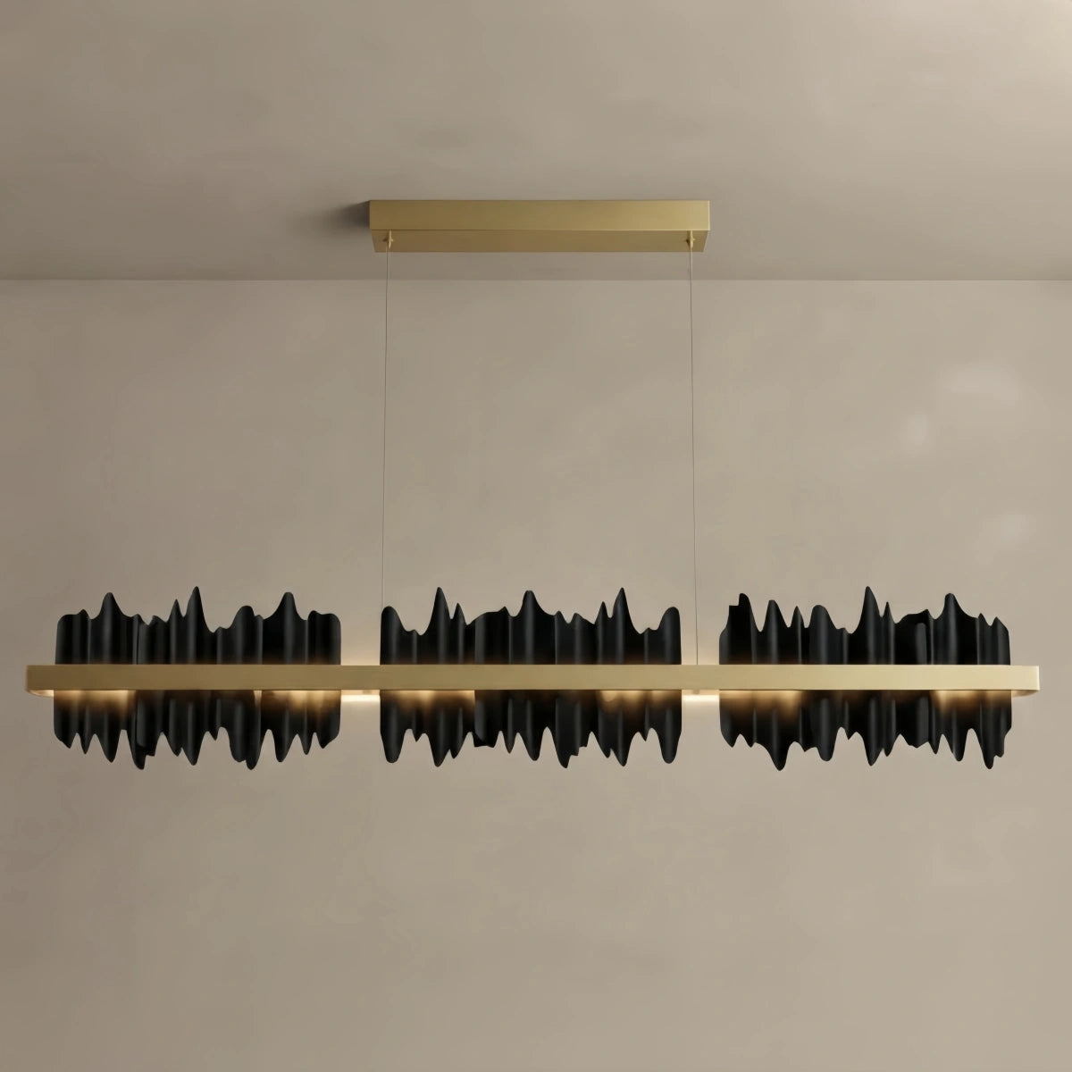 Linear Pendant Light – Polished Gold Border on Jet Black Iron for Kitchen
