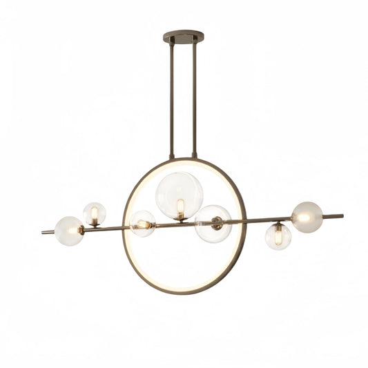 Nordic Glass Globe Chandelier – Floating Spheres on Circular Frame Kitchen Island
