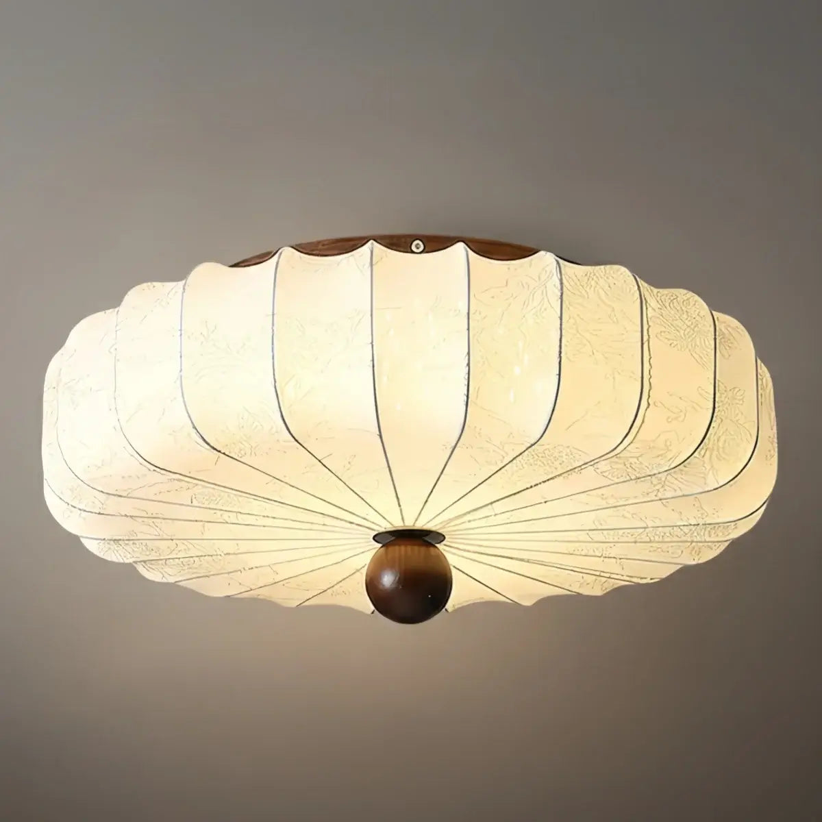 Modern Ceiling Light – Fabric Petal Floral Pattern Wood Accents