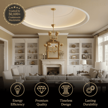 Chandelier — Curved Petal Shades & Brass Frame for Dining Room