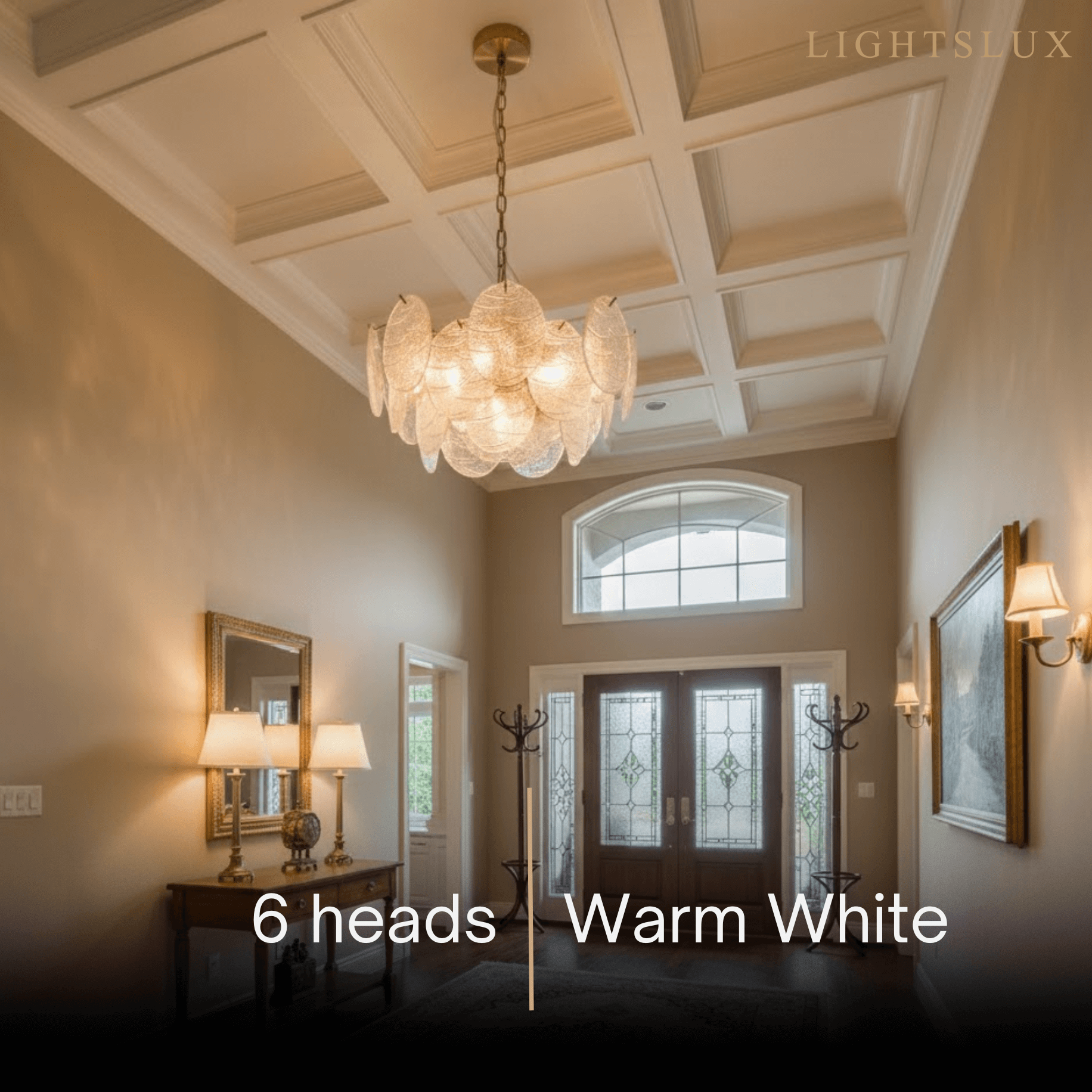 Chandelier — Rippled Wavy Glass Panels & Iron Frame for Living Room