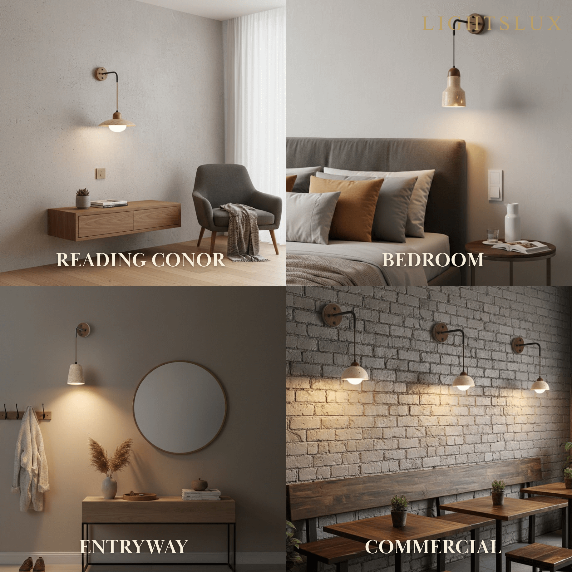 Wall Lamp — Travertine Shade Walnut Wood Socket for Bedside
