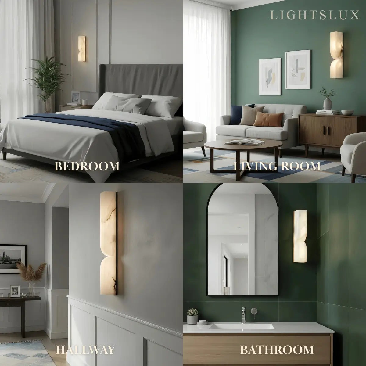 Alba Modern Alabaster Wall Sconce – LED Stone Wall Light in Gold or Black for Living Room