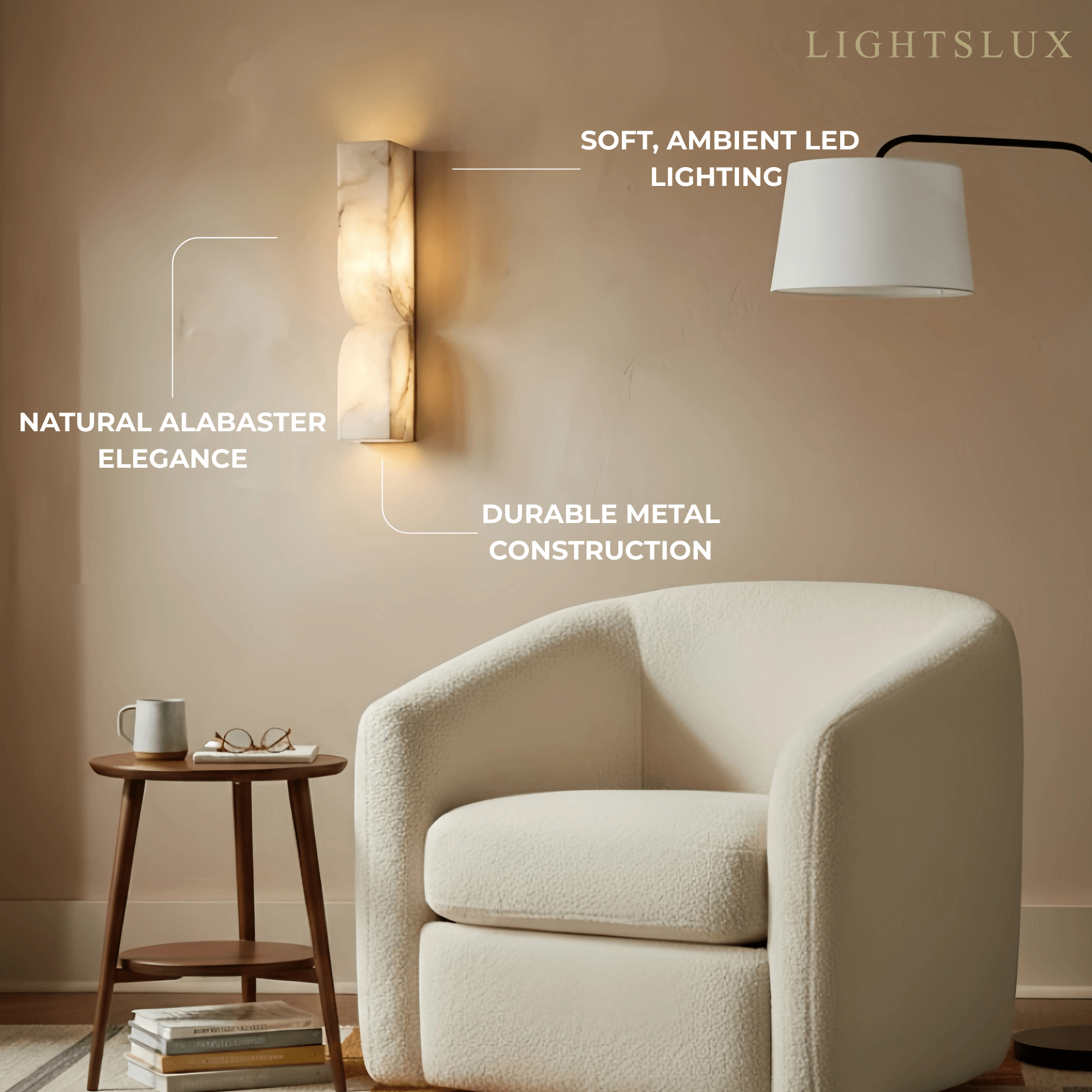 Alabaster Wall Sconce – LED Stone Wall Light in Gold or Black for Living Room