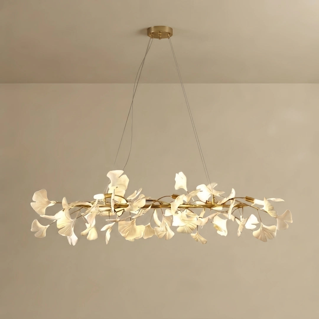LZ-206Ginkgo Chandelier – Ceramic Petal Ceiling Light in Gold for Dining Room