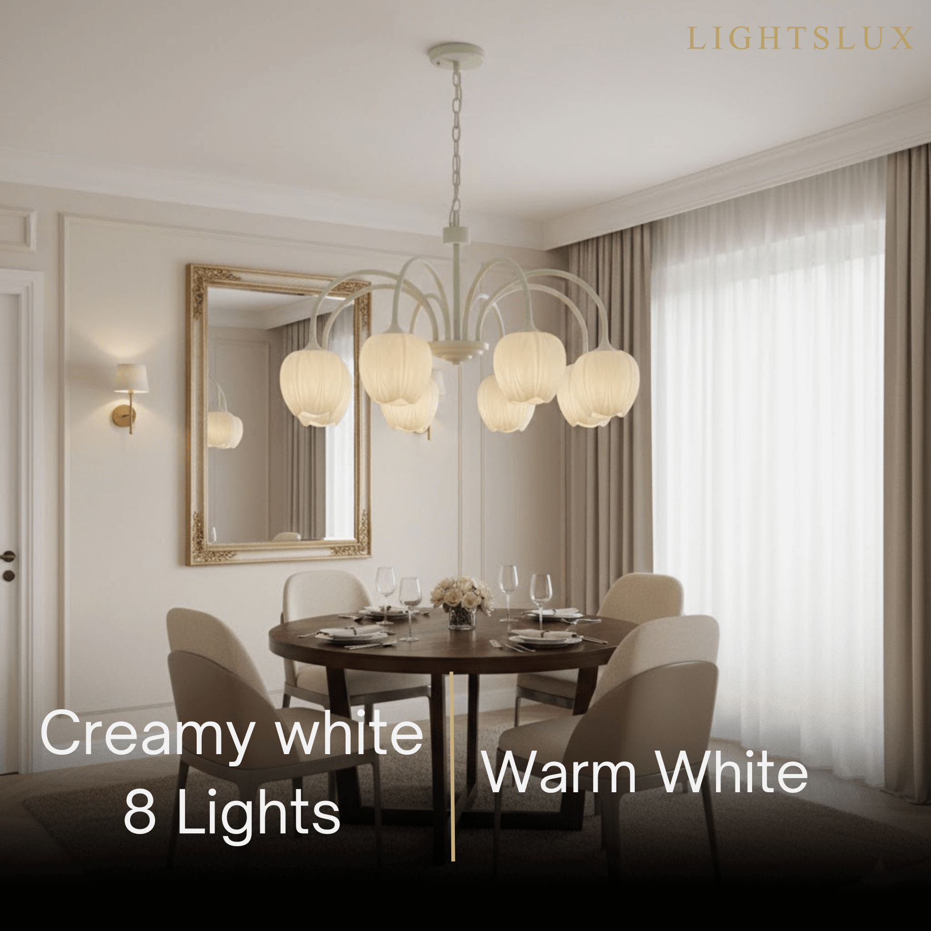 Modern Tulip Chandelier – Matcha Metal and White Glass Ceiling Light