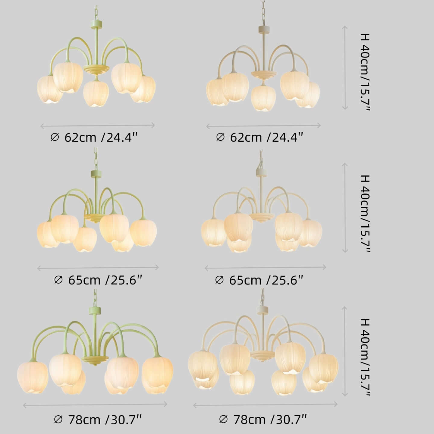 Modern Tulip Chandelier – Matcha Metal and White Glass Ceiling Light