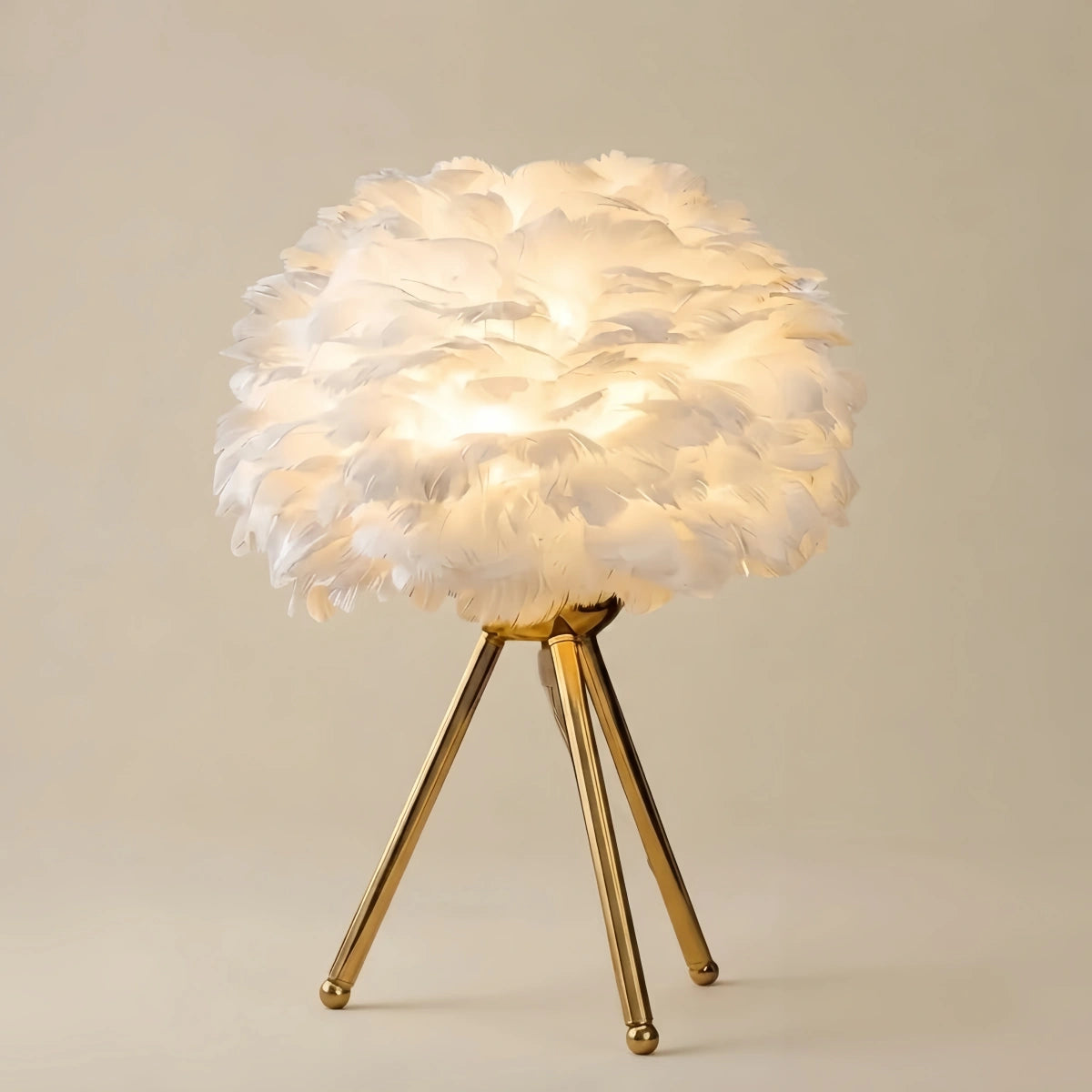 Art Deco Table Lamp – Feather& Metal Tripod Base for Children's Room/Bedroom