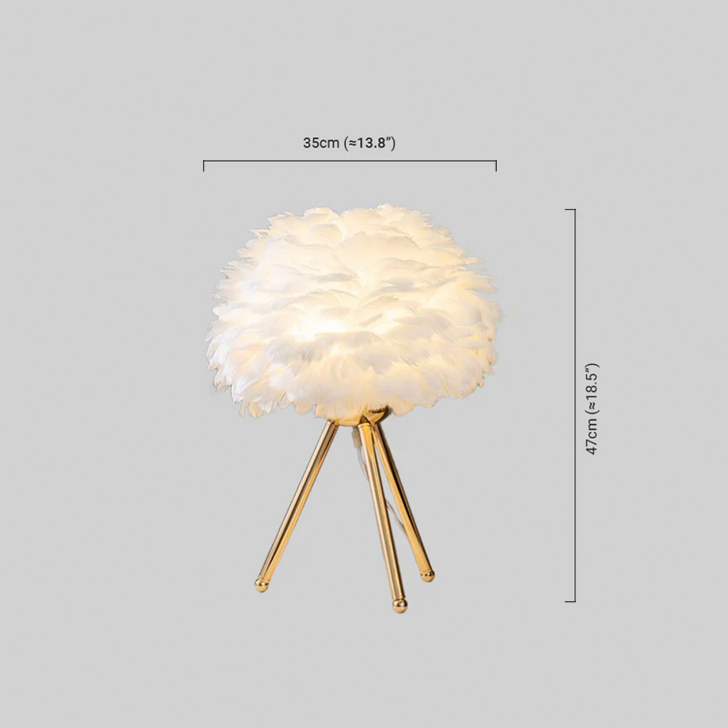 Table Lamp – Feather& Metal Tripod Base Dimensions