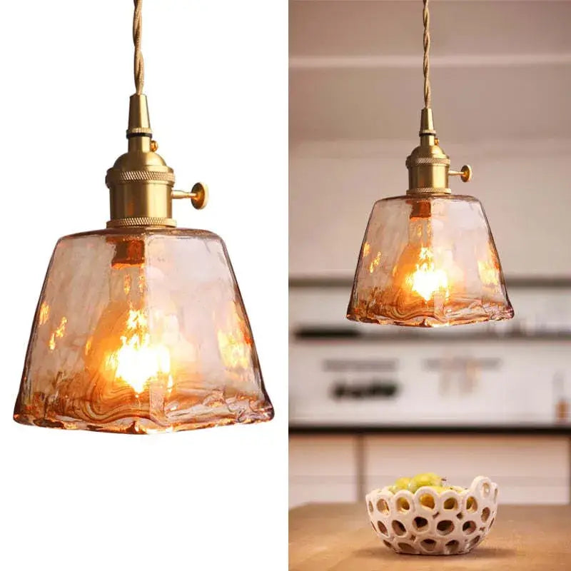Vetro Retro Pendant Light – Amber Glass/Metal Fixture for Dining Room