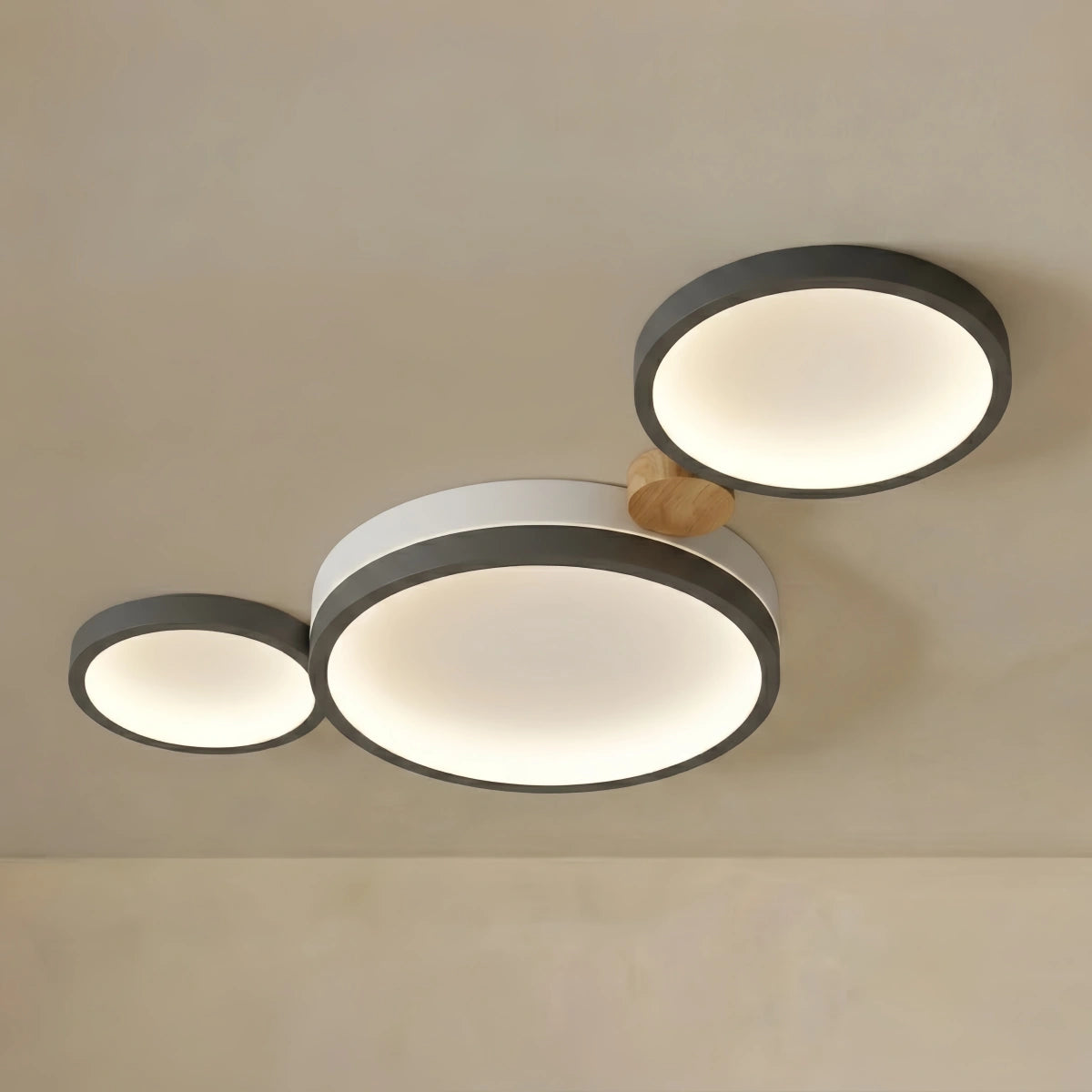 Arcato Modern Round Ceiling Light – Metal/Wood in Green/Grey/White for Living Room