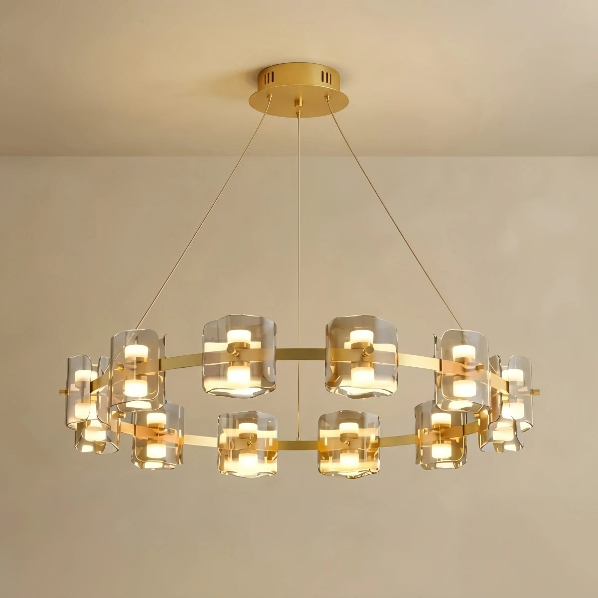Excelis Royal Pendant Light - Gold/Black Metal & Glass Ring for Dining Room