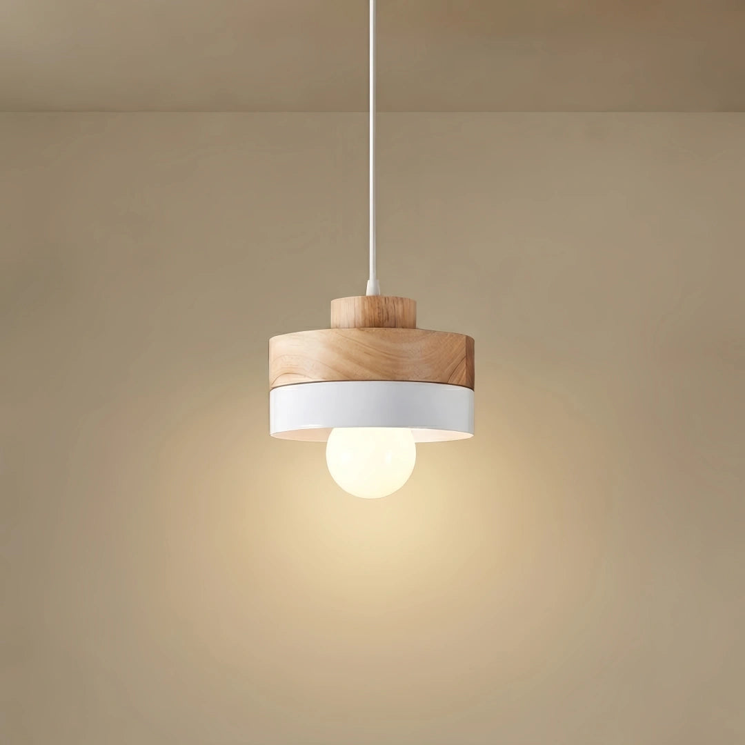 Zenno Modern Round Pendant Light – White Wood for Dining Room
