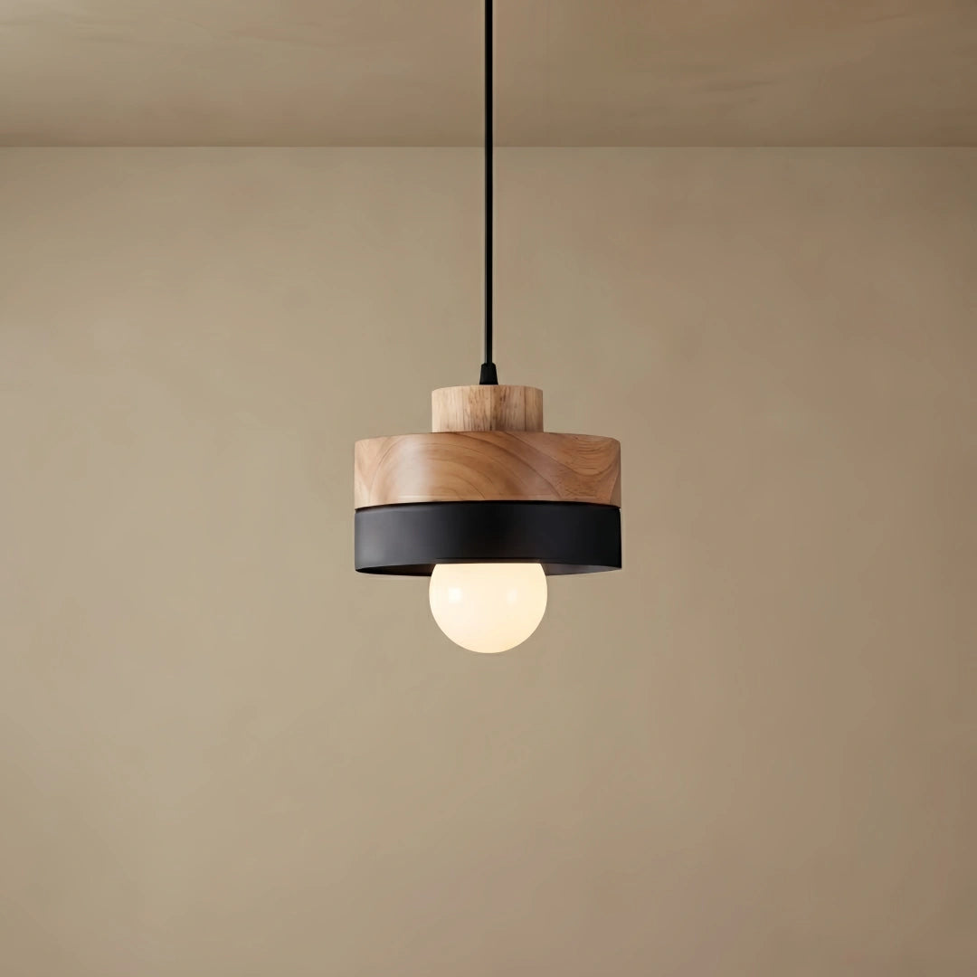 Zenno Modern Round Pendant Light – BlackWood for Dining Room